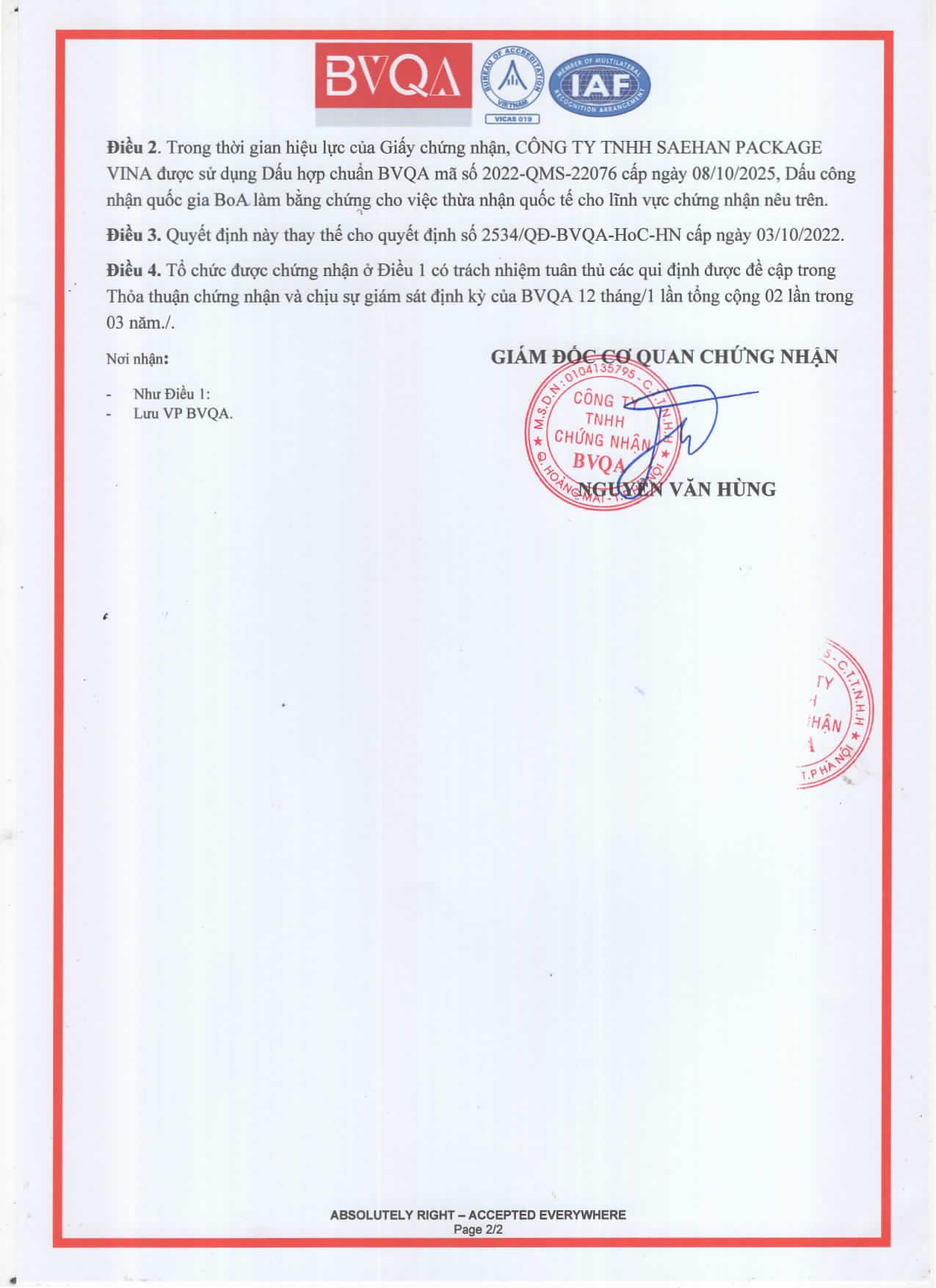 CÔNG TY TNHH SAEHAN PACKAGE VINA